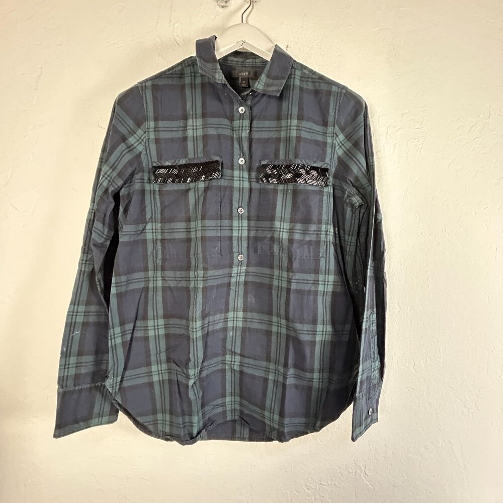 J. Crew Womens Plaid Long Sleeve Shirt Size 8 Plaid Button-Up 100% Cotton Casual